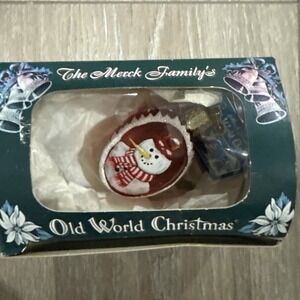 Vintage Merck OLD WORLD CHRISTMAS Snowman Miniature Inside Art Ornament 2001 Box